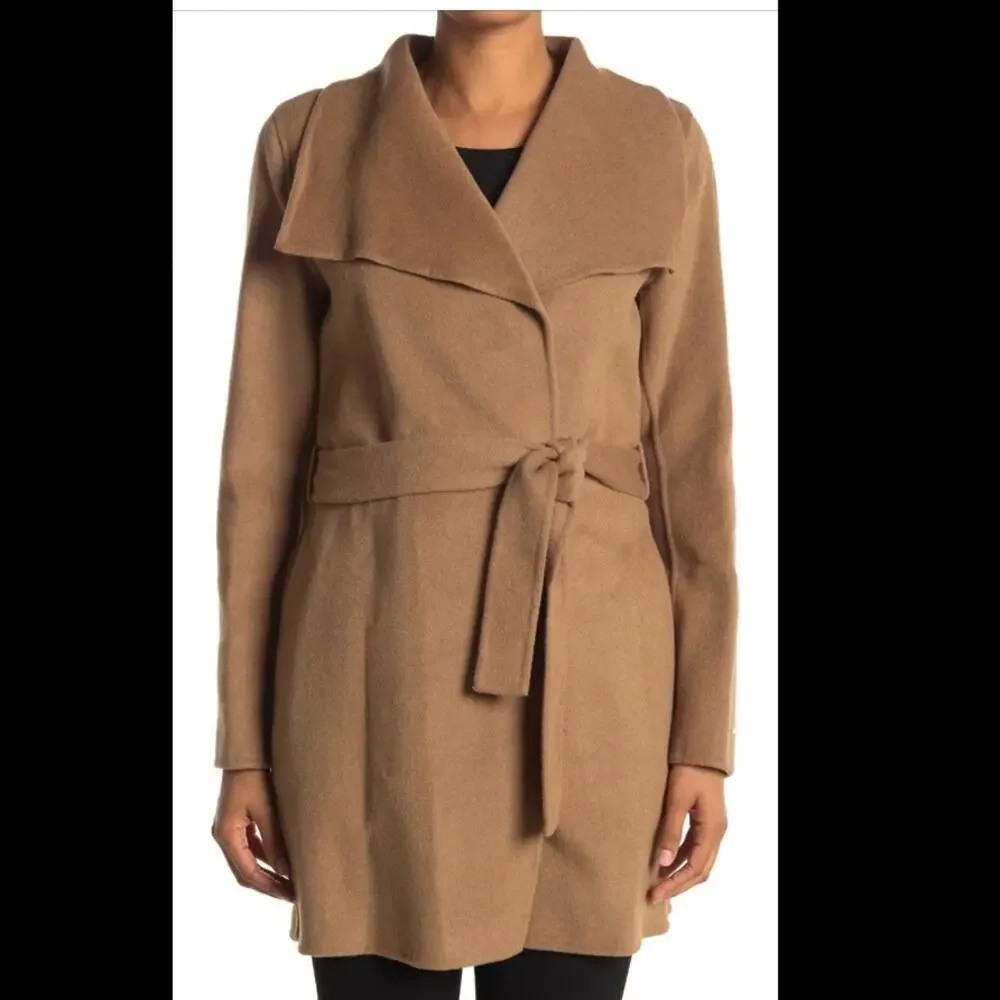 TAHARI Ella Wing Tie Waist Wool Blend Coat - Picture 2 of 7